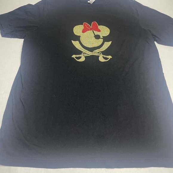 Bella Canvas Other - Disney Minnie Mouse Pirate skull black and Gold Glitter women’s t size XL